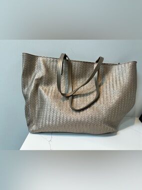 Bath & Body works Woven Metallic Tote Bag - gold tone